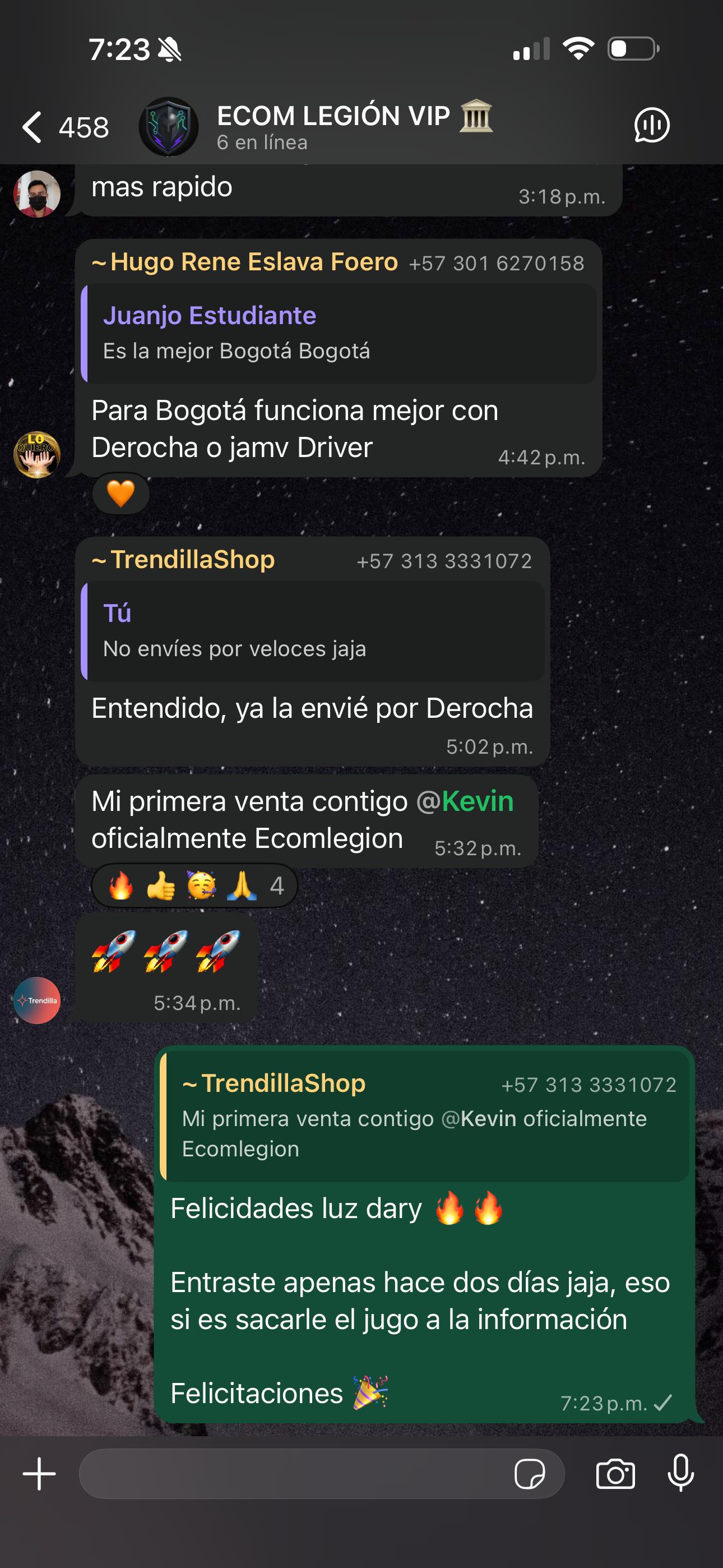 Conversación de resultados en WhatsApp